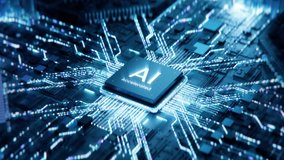 Concept: Advanced Mobile Microprocessor Connecting with a Motherboard and Activates entire System. AI Letters on Chip Glowing. Energy Pulse Expanding after CPU Connected to Socket. - Powered by Shutterstock - Get 15% off with code: PIKWIZARD15