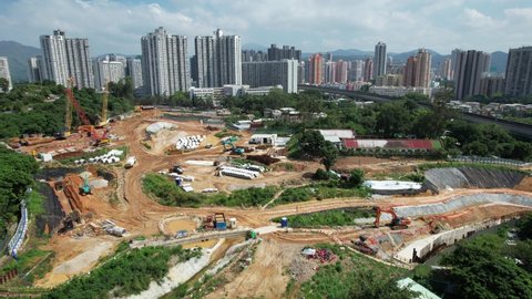 Countryside housing construction in Long Ping, Yuen Long, Tin Shui Wai, Tuen Mun, New Territories Top view of Hong Kong city Northern Metropolis Development