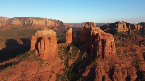 Scenic landscape of high elevation desert in Sedona, Arizona. Beautiful aerial of Iconic Cathedral Rock formation in United States