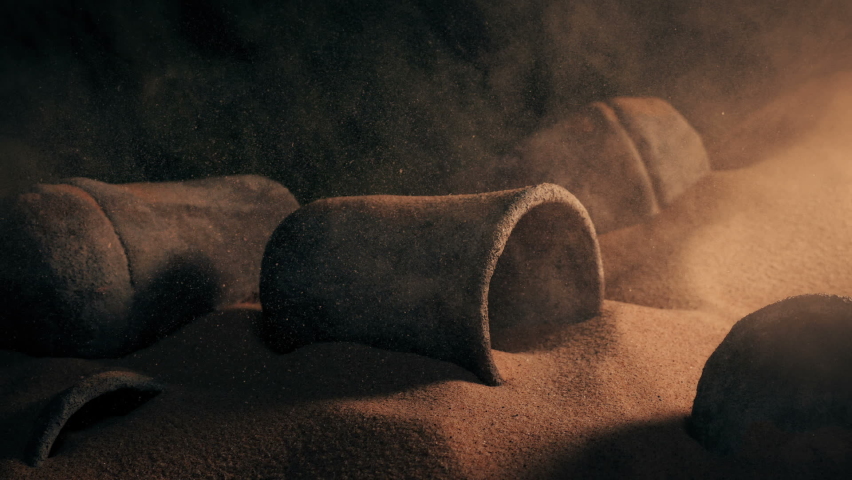 Dusty Cave Opening With Ancient Clay Jars