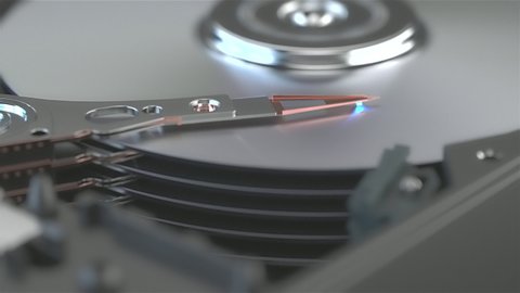 Write information to your computer's hard drive, close-up. 3D rendering.