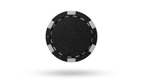 Close up. Slow motion. Isolated. Loop video. Green screen. Levitation black poker chips, tokens on white background. Concept of casino, game design, advertising, win. Poker chip 4k stock footage - Powered by Shutterstock - Get 15% off with code: PIKWIZARD15