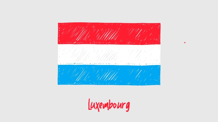 Luxembourg National Country Flag Marker Whiteboard or Pencil Color Sketch Looping Animation