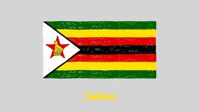 Zimbabwe National Country Flag Marker Whiteboard or Pencil Color Sketch Looping Animation