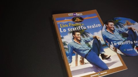 Rome, Italy - May 10, 2022, cover and dvd detail, Lo sceriffo scalzo (Follow That Dream), with Elvis Presley, 1962 film directed by Gordon Douglas, based on Richard Powell's book Crazy Holidays.