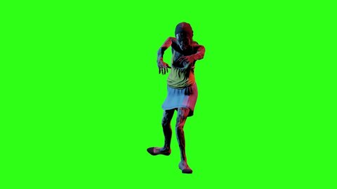 zombie woman on a green background chromakey looped walking animation