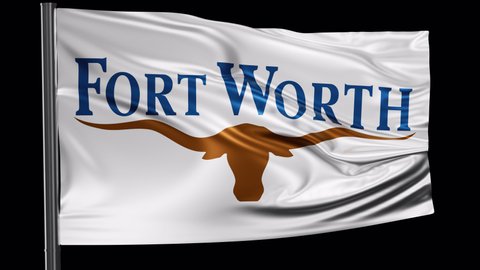 Fort Worth city of United State flag waving in the wind. Looped video with a transparent background (ProRes with Alpha channel)