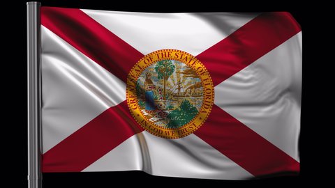 Florida US state flag waving in the wind. Looped video with a transparent background (ProRes with Alpha channel)