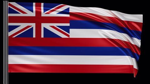 Hawaii US state flag waving in the wind. Looped video with a transparent background (ProRes with Alpha channel)