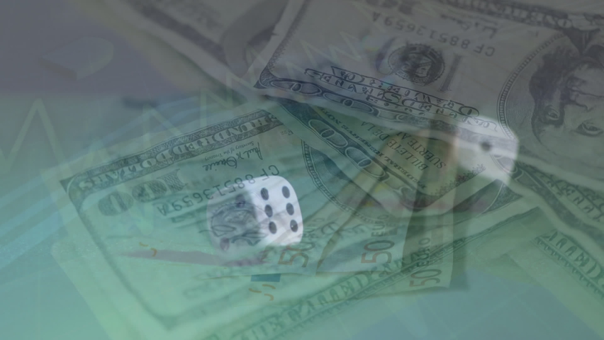 Animation of data processing over banknotes and dices. global business, gambling and digital interface concept digitally generated video. - Powered by Shutterstock - Get 15% off with code: PIKWIZARD15
