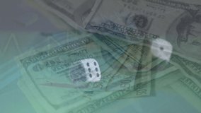 Animation of data processing over banknotes and dices. global business, gambling and digital interface concept digitally generated video. - Powered by Shutterstock - Get 15% off with code: PIKWIZARD15