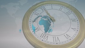 Animation of data processing and globe over timer. global business and digital interface concept digitally generated video.