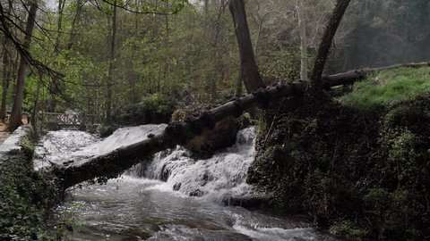 wonderful natural landscape of waterfalls in the Natural Park Monasterio de Piedra, Zaragoza, Aragon, Spain