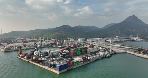 Tuen Mun, Hong Kong 20 January 2022: Top view of Hong Kong cargo terminal in Tuen mun district