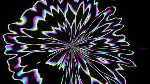 Pulsation of the petals of an abstract neon multi-colored flower.
