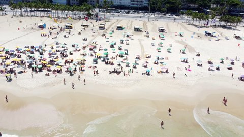 Copacabana beach in Rio de Janeiro, Brazil. Aerial shot.