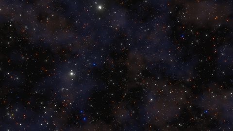 Space with twinkling stars, galaxy exploration through outer space towards glowing milky way galaxy. Animation of looking through glowing nebula, clouds and stars field. Space view. 4k footage