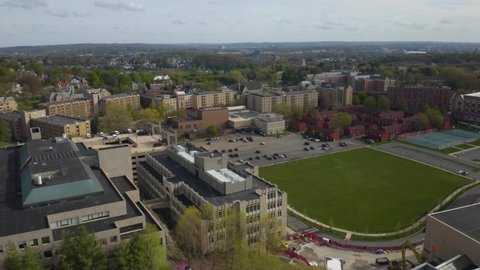 Newton , MA , United States - 05 08 2022: Birds Eye View of Boston College Campus