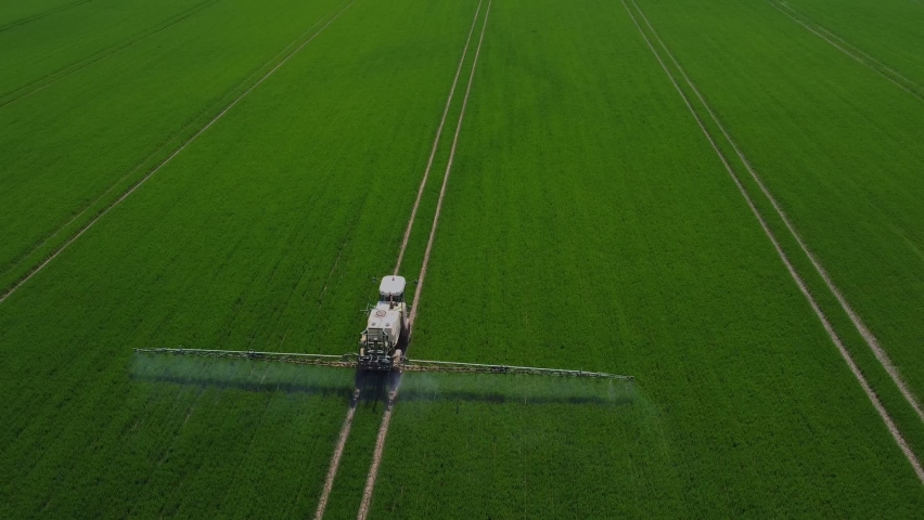 Crop Sprayer Tractor Farming Filmed Above Stock Footage Video (100% ...