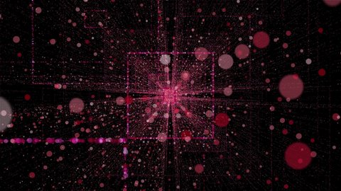 Motion graphic 4K flying into digital technologic tunnel.3D Big Data Digital tunnel square with futuristic matrix. Digital Cyberspace with Particles and Digital Data Network Connections.