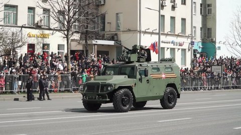 MOSCOW, RUSSIA - May 9, 2022: Russian strategic missile system Topol-M with ICBM 15Zh65 from the parade dedicated to the 77th anniversary of the victory in the Great Patriotic War in May 2022 in