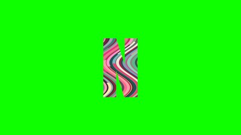 N - Animated letter from moving multi colored wavy lines isolated on green background for forming words and text animation in your video projects