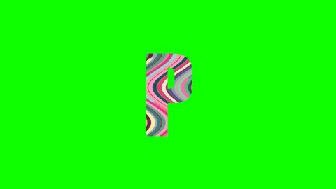 P - Animated letter from moving multi colored wavy lines isolated on green background for forming words and text animation in your video projects