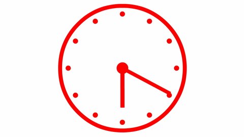 Animated clock. red watch. Concept of time, deadline. Looped video. Vector illustration isolated on white background.