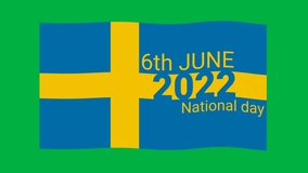 Sweden national day wishing animation green screen footage. Seamless video clip for Sweden holiday on 6th June.