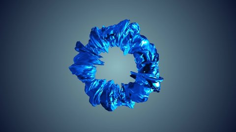 Animated blue ring frame. Movement in a spiral, a twisted sphere. Pattern of liquid metal, silk fabric, water wave. Transformer. 3d rendering. Intro for presentation, logo, business, technology, medic