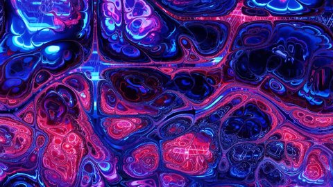 4k looped 3d bg. Abstract glossy liquid surface with beautiful pattern on it, displace noise texture. Top of view static camera. Abstract curly liquid gradient of color or paint. Distorted Texture.