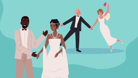 marriages lovers couples characters animation ,4k video animated