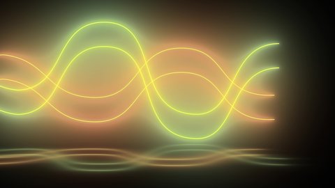 4k abstract neon background, wavy colorful glowing line spinning around.Multicolored signal spectrum,laser show.Animated screen light lines, performance background,chaotic waves. 