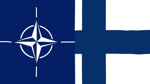 Helsinki, Finland - May 16, 2022: NATO Finland flag army The North Atlantic Treaty Organization background Seamless Loop 3D 4K.