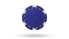 Close up. Slow motion. Isolated. Loop video. Green screen. Levitation blue poker chips, tokens on white background. Concept of casino, game design, advertising, win. Poker chip 4k stock footage