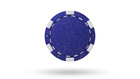 Close up. Slow motion. Isolated. Loop video. Green screen. Levitation blue poker chips, tokens on white background. Concept of casino, game design, advertising, win. Poker chip 4k stock footage