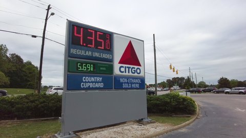 Garner , NC , United States - 05 12 2022: High Gas and Diesel Prices
