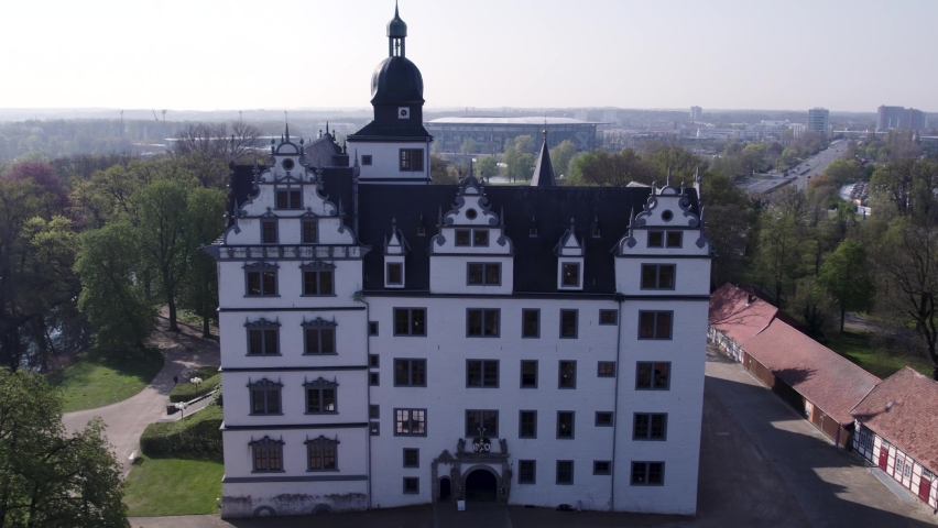 Historic Castle Wolfsburg front aerial view - Germany