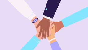 Multinational people hands cartoon animation. Teamwork, unity, support concept. group of coworkers or friends together. Symbol of help to reach a common goal in work. business cooperation, partnership - Powered by Shutterstock - Get 15% off with code: PIKWIZARD15