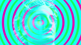 Modern creative concept video 4K with ancient statue head. GIF animation with antique sculpture of human face in glitch style. Contemporary stop motion art. Funky unusual design. Pop art template.