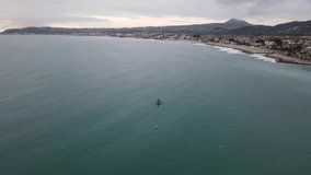 Aerial views of Xàbia's Port in a cloudy day. Aerial video from Xabia's Port, Alicante, Spain.