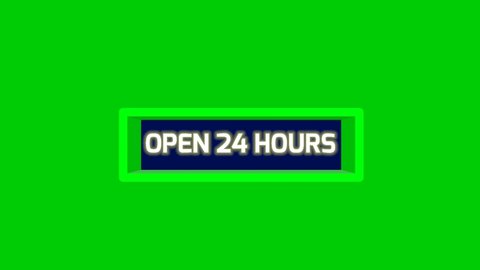 Welcome sign with a box display that has a 3D frame, and the words 'WELCOME OPEN 24 HOURS' running inside the box. Also given a green background, so that it is easy to edit as desired.