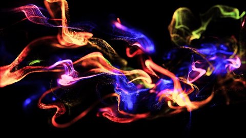 4K Abstract motion background animation shining particles stars sparks and magic dust forming in space wave flow with light rays and projections seamless loop.