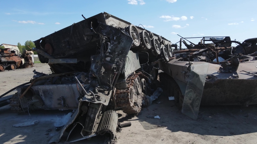 Destroyed military hardware in Bucha, Ukraine