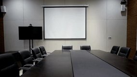 empty meeting room corporate office boardroom modern conference urban city backgrounds 4k footage