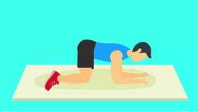 Leg stretching animation footage. Man stretching leg for daily muscle workout 4K animation. Young boy doing rainbow exercise for hip muscles and good health animated video.