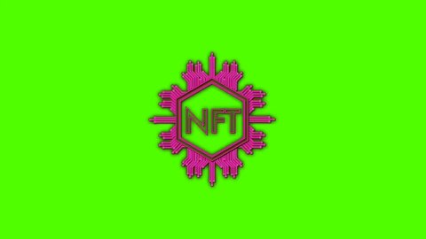 Illustration animation cartoon of neon nft icon blink effect with green screen background
