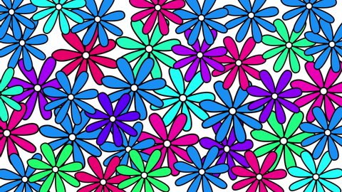 Flower background. Seamless loop animation. Alpha channel, luma matte. Chamomiles blossom, camomiles flowers colourful backdrop.