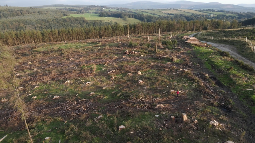 Drone shot of deforestation on a hill in Dublin, Ireland. | Shutterstock HD Video #1090298737
