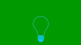Animated blue symbol of lightbulb. Concept of idea and creative. Looped video. Line vector illustration isolated on green background.